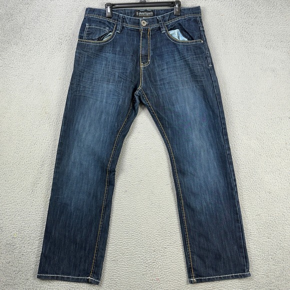 Southpole Y2K Mens Baggy Straight Jeans 38 Blue Distressed 5 Pockets Denim Pants - Picture 1 of 9